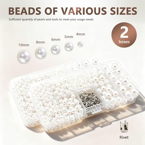 Pearl Setting Machine Hand Press Tools 2 Boxes White No Holes Pearl Beads with Rivet Studs Screw Heads L Hexagon Wrench for Decorating Clothes Hat Trousers Dresses Bag Hair Band DIY Crafts (Pink) by AILUHONG - Image 4