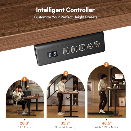 Image of FEZIBO 40 x 24 Inchs Electric Standing Desk, Height Adjustable, Sit Stand Up, Computer Office Desk with Splice Board, Black Frame /Black Walnut Top