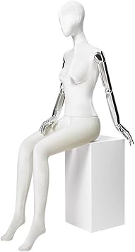 A Human Retail Mannequins Sitting On a Stool, Detachable and Rotatable, Suitable for Displaying Underwear, Hats, Tops(White)