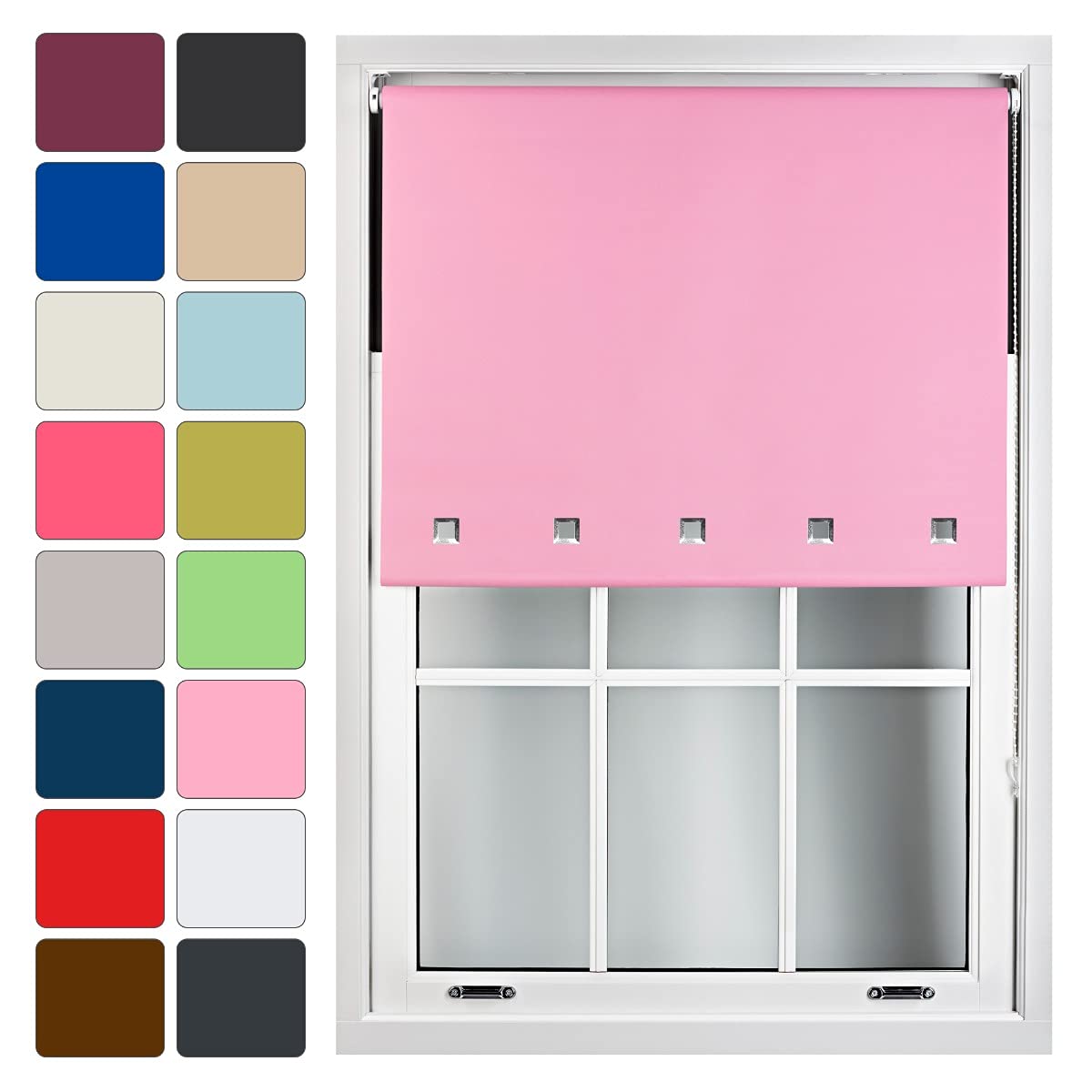 Furnished Pink Blackout Blinds Roller Shade Window Blind With Chrome Square Eyelets Customized Width Made To Measure, 210Cm X 165Cm