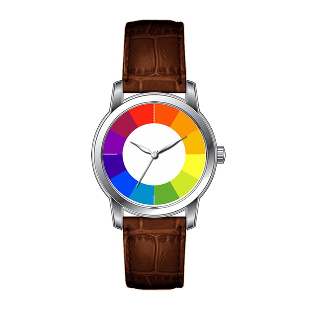 JLS Creative Watches Men's Vintage Design Leather Brown Band Wrist Watch Color Wheel Watch (Multicolored)