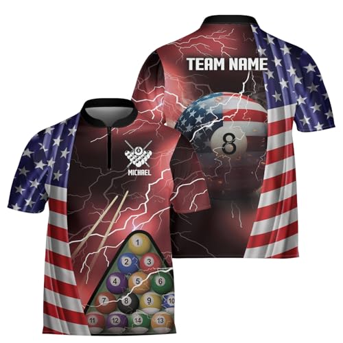 Perseonalized Billiards Jersey for Men, Thundle Lightning Billiards Shirt, Billiards Team Shirt, 8 Ball Pool Billiards Shirts, Billiards Shirt Unisex, Custom Billiard Polo Shirt Black