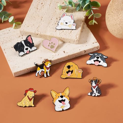 Image of Cheriswelry 9Pcs Pet Theme Enamel Pin Puppy Dog Lapel Pins Cute Animal Brooch Pins 21.5-34mm for Clothes Backpack Bags Hats Decorative Supplies