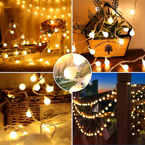 Lichterkette Außen Innen - 15M 100 LED Kugel Lichterkette, Outdoor Strom Lichterketten mit 8 Modi IP44 Wasserdicht, Ideal für Kinderzimmer, Gartenbeleuchtung, Partybeleuchtung, Terassen Balkon Deko