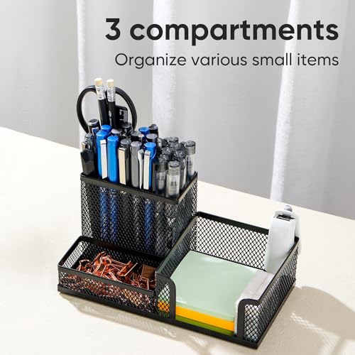 deli Schreibtisch Organizer aus Drahtmetall, Multifunktionale Organisation mit Stifthalter und Aufbewahrungskörben, für Zuhause und Büro, 3 Fächer, Schwarz