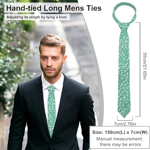 Image of Luckyvestir Mens Ties, Sage /Dusty Blue /Pink Floral Ties for Men, 2.76 inch Cotton Flower Necktie for Wedding /Groomsmen /Party