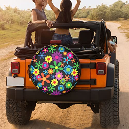 Image of Hippie Flowers Spare Tire Cover Dust-Proof Wheel Tire Cover Fit Trailer, RV, SUV and Many Vehicle 17 Inch