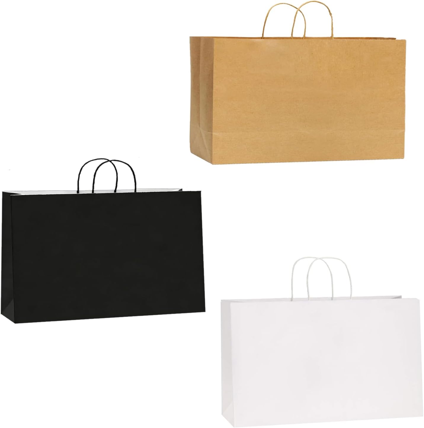 GetFeeds Brown, White, Black, Kraft Paper Bags with Handles 16x6x12, 50PCS
