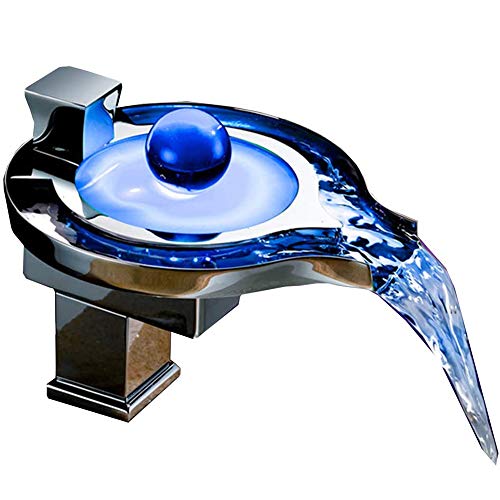 Kuaifly Sink Chrome Faucet LED Light Waterfall Single Hand Glass Waterfall Bathroom Faucets Washroom Basin Faucets with Faucets Hoses & Faucets