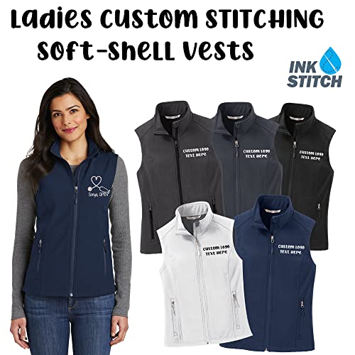 INK STITCH Ladies Custom Embroidery Design Your Own Logo Text Soft Shell Vests3