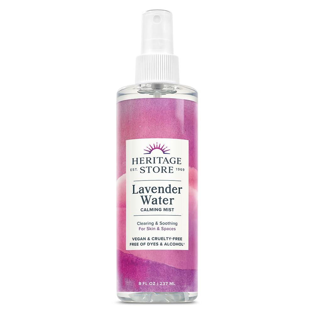 HERITAGE STORE Lavender Water Mist, Face and Body Spray, Pillow Spray, Room Spray, Calms and Balances Skin and Spaces, Soothing Lavender Scent, Made without Parabens, Vegan, Cruelty Free, 8oz
