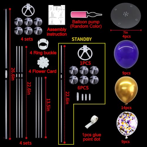 Image of TONIFUL 4 Set Purple Gold Balloon Stand Balloon Centerpieces for Table