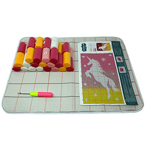 Image of clubevy Latch Hook Kits DIY Cushion Cross Stitch Kits Embroidery for Adults Beginner DIY Needlework Rectangle Floor Desk Mat Home Decoration, Unicorn