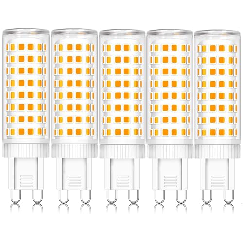 ZYGODLUK Bombilla LED G9 10W, Blanco Calido 2700K, Equivalente a Halógeno de 100W, Ángulo de Luz de 360° Sin Parpadeo No Regulable, 100 LEDS, AC100 240V para Dormitorio, Cocina, Salón, Paquete de 5