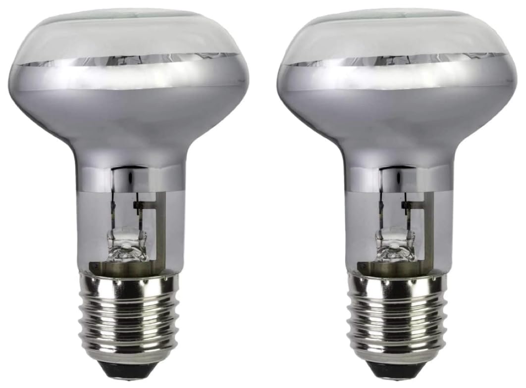 2 Pack R63 46W (60W) Traditional E27 ES Eco Classic Clear Reflector Bulbs, Dimmable, 2700K Warm White, No Flicker, AC 230V, Edison Screw, for Wall Lights, Ceiling Pendants, Clusters