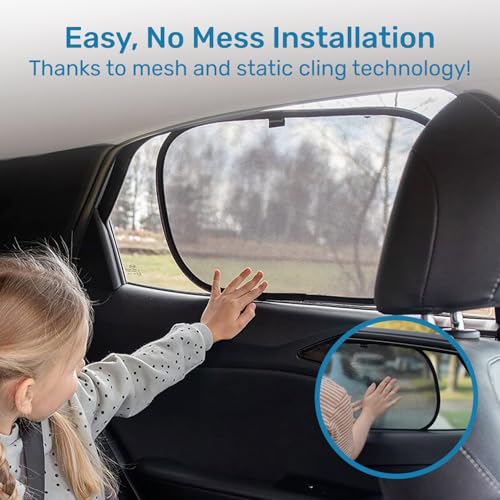 enovoe car window shades for baby 2 pack - 21x14 inches sun shade blocker cling - glare shield and uv rays protection for your child - side windows screens for suv- mesh window shades for car baby