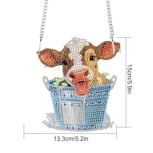 Image of AiYuanzsh Cow in Barrel Diamond Art Hanging Pendant Kit, 5D DIY Acrylic Special Shaped Rhinestone Diamond Painting Ornament for Wall, Door, or Garden Decoration, Handmade Craft Gift for Adults