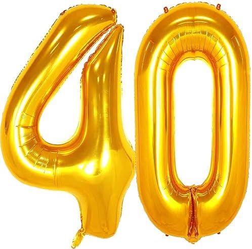 Jonhamwelbor 40 Number Balloons Gold Big Foil Mylar Giant Jumbo 4...