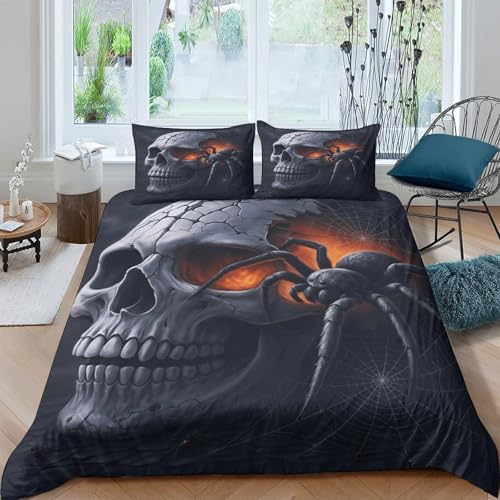 Housse de Couette Crâne Gothique 3D 135x200cm pour Lit Simple - 4