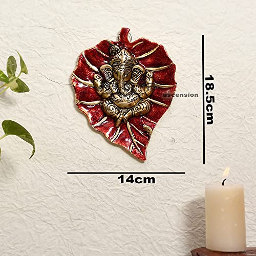 Image of ascension Ganpati Metal Green Lord Leaf Ganesh Idol Patta Statue Decorative Wall Hanging Showpiece Figurine Leaf Ganpati Staute Decorative Showpiece