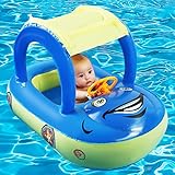 Baby Pool Float with UPF 50+ Canopy, Car Shaped Inflatable Baby Swim Float with Sunshade Safty Seat,...