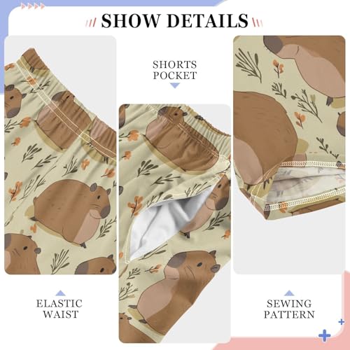 Boys' Pants Brown Capybaras and Leaves Long Bottoms Jogger Pants Elastic Waist Trousers with Pockets S-XL4