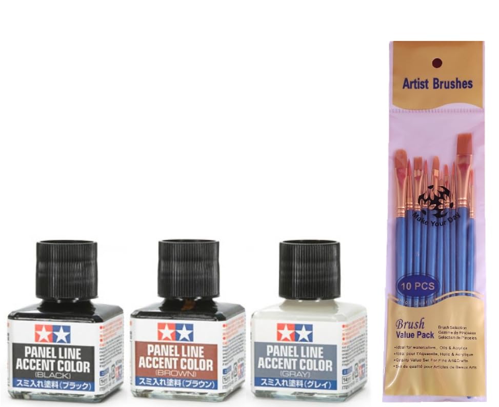 Make Your Day Panel Line Accent Color Black Brown and Gray 40ml (Pack of 3) Paintbrushes
