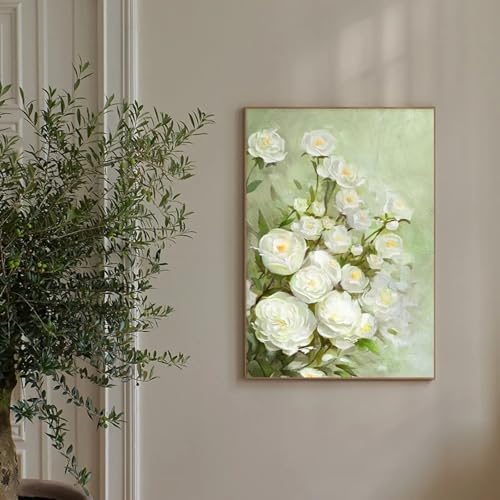 Art mural minimaliste fleur rose crème peinture 60x80cm sans cadre