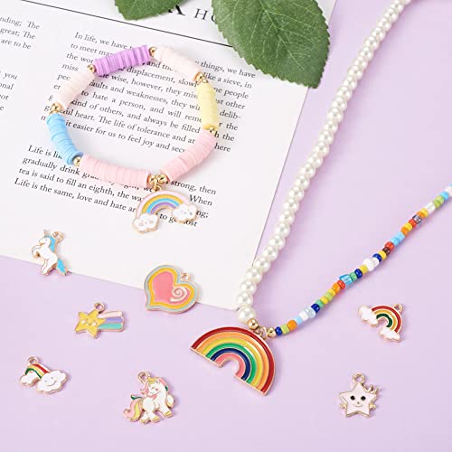 Cheriswelry 24Pcs Rainbow Enamel Charms Cute Cartoon Unicorn Charms Gold Plated Heart Cloud Star Enamel Dangle Charms Pendants for DIY Jewelry Making - Image 3
