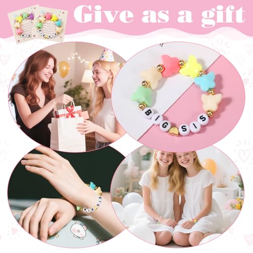 2pcs Big Sister Bracelets Butterfly Charm Colorful Rainbow Letter Beads Bangles Surfer Stretch Stackable Jewelry Accessories Gift for Big Sis Bestie Birthday4
