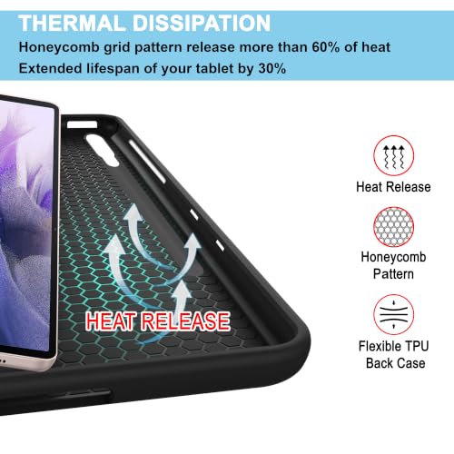 Image of CEDO Smart Case for Samsung Tab S7 FE (12.4 in) Tri-Fold Flip Folio Cover | Pencil Holder | Auto Wake-Up /Sleep Mode | Multi View Angles Stand TPU Backcover (Black)