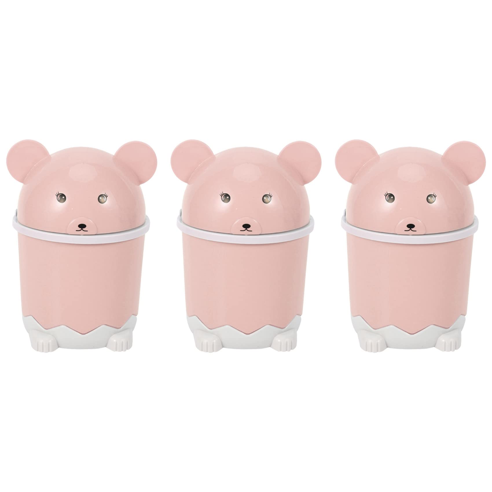 Hndhbfgrt 3X Cute Desktop Trash Desktop with Lid Small Paper Basket Mini Flip Plastic Trash Can Pink