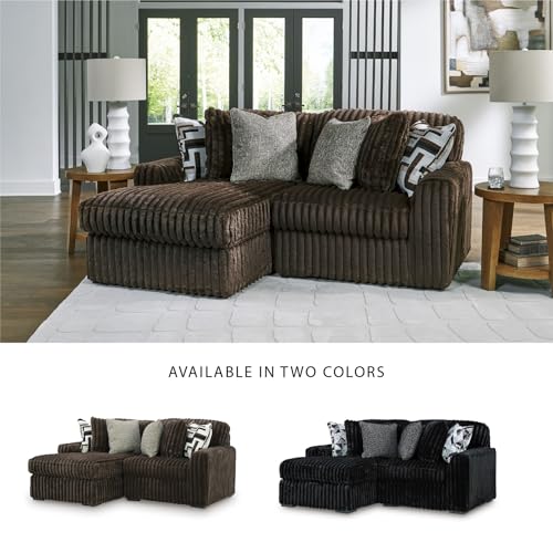 Image of Signature Design by Ashley 2-Piece Sectional Sofa with Chaise, Brown | 100% polyester jumbo corduroy, Compact L shaped layout, Engineered wood frame, Includes 6 pillows, Midnight-Madness