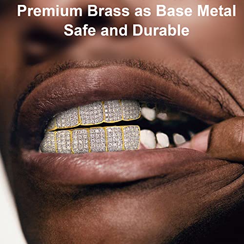 Dunchaty Diamond Gold Grillz For Men Women Gold Grills For Your Teeth 18K Gold Plated Grillz Hip Hop,Top Bottom Gold Teeth Grillz For Kids With Molding Bars Rapper Costume Cosplay #TOP3
