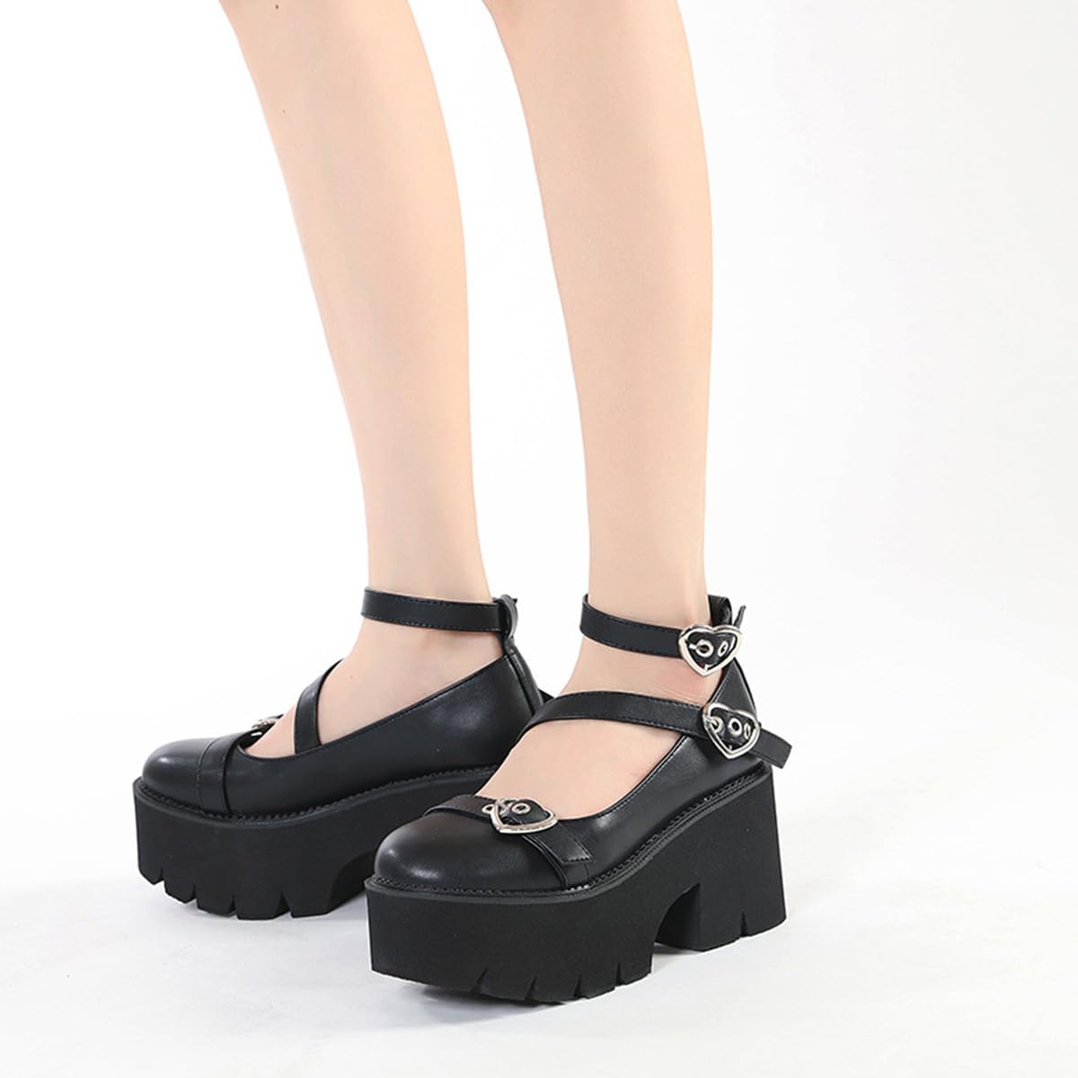 Zapatos Mary Jane para Mujer Negros Vestir Bailarinas Plataforma Tacones Gruesos Punta Redonda Hebilla Y2K Calzado Gótico para Usar con Jeans Vestido JK para Fiestas Viajes Cosplay Trabajo