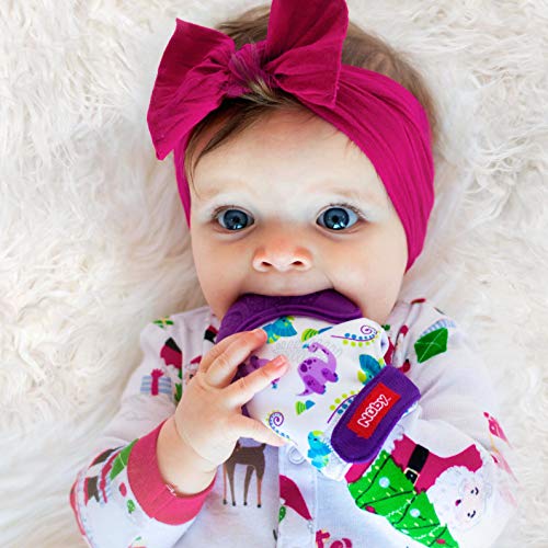 Nuby Soothing Teething Mitten with Hygienic Travel Bag, Dinosaurs, Purple Nuby Soothing Teething Mitten with Hygienic Travel Bag, Dinosaurs, Purple