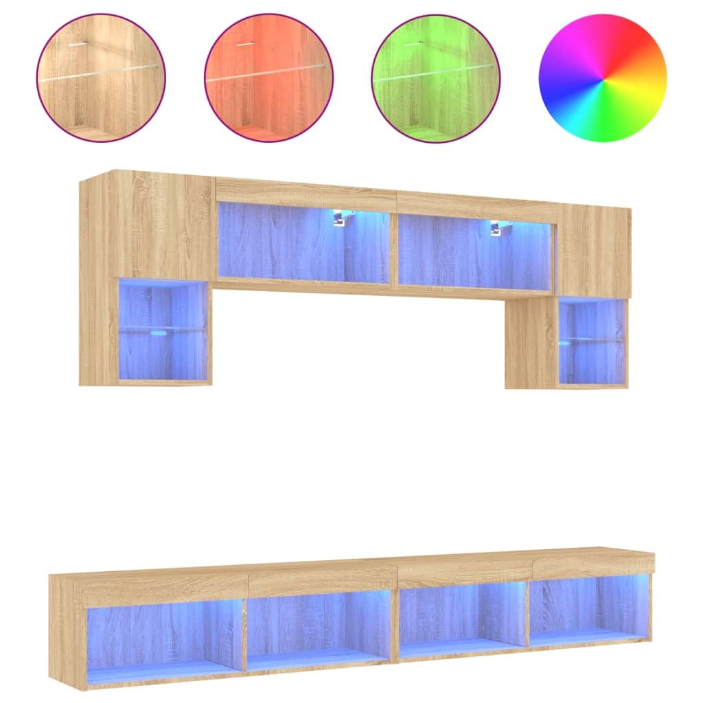 Gecheer Set da parete con illuminazione a LED, 6 pezzi, in legno di rovere Sonoma