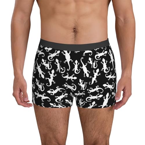 Mens Underwear - Boxers for Men, Gecko Lizard Black White Boxer Briefs for Men Pack, Mens Boxer Briefs