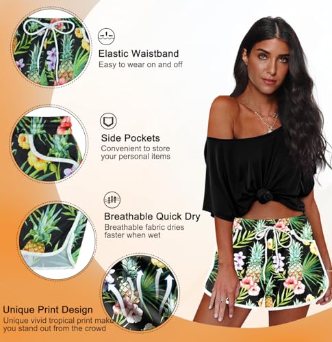 Image of For G and PL Women Summer Floral Beach Boardshorts with Pockets Swim Trunks