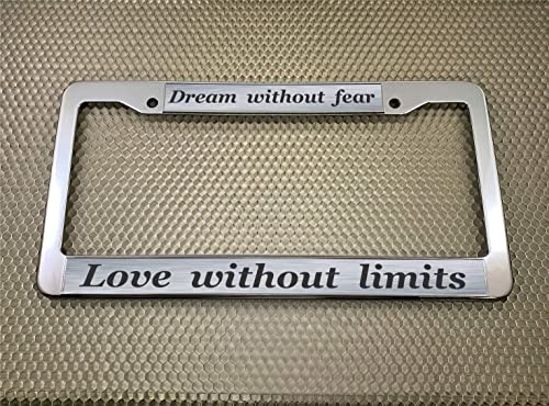 Abs Plastic Chrome Personalized With Custom Text Design Laser Engraved Standard Size (6”X12”) - Car/Automobile License Plate Frame With Free Caps - Steel / Black Text (Qty: 1 Frame) #TOP3