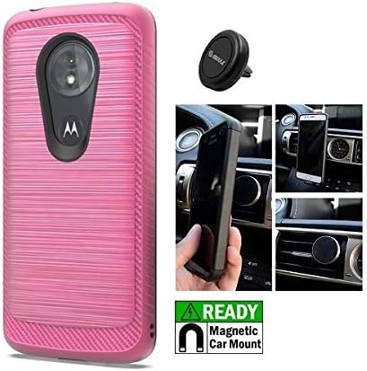 Compatible Case for Moto g7 Optimo Maxx, Phone Case for Moto G Power 7th Gen/Moto G7 Power XT1955 /Moto G7 Supra, Brushed Design Cover Case + Air Vent Magnetic Car Mount Phone Holder (Hot Pink)