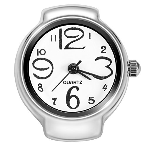 Dilwe 8 Colores Anillo de Reloj, Anillo de Dedo de Moda para Mujeres Y Hombres, Anillo de Dedo Redondo Analógico de Cuarzo, Anillo De Amor, Reloj de Dedo para Hombres Y Mujeres(Blanco)