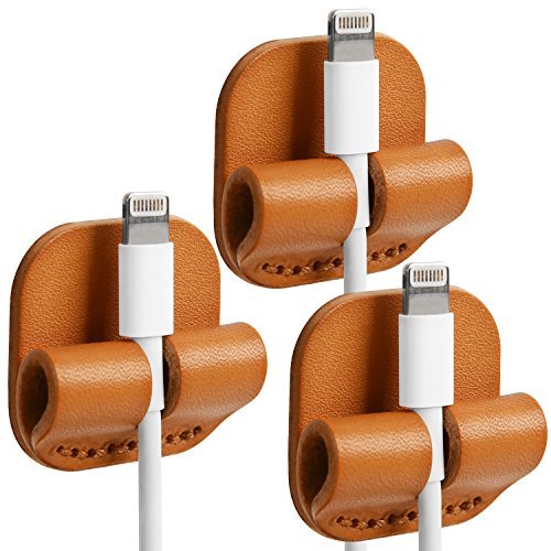 TOPHOME - Organizador de Cables de Piel auténtica Multiusos para Cables de alimentación, Cables de Carga USB, Cables de Audio, Auriculares, Paquete de 3