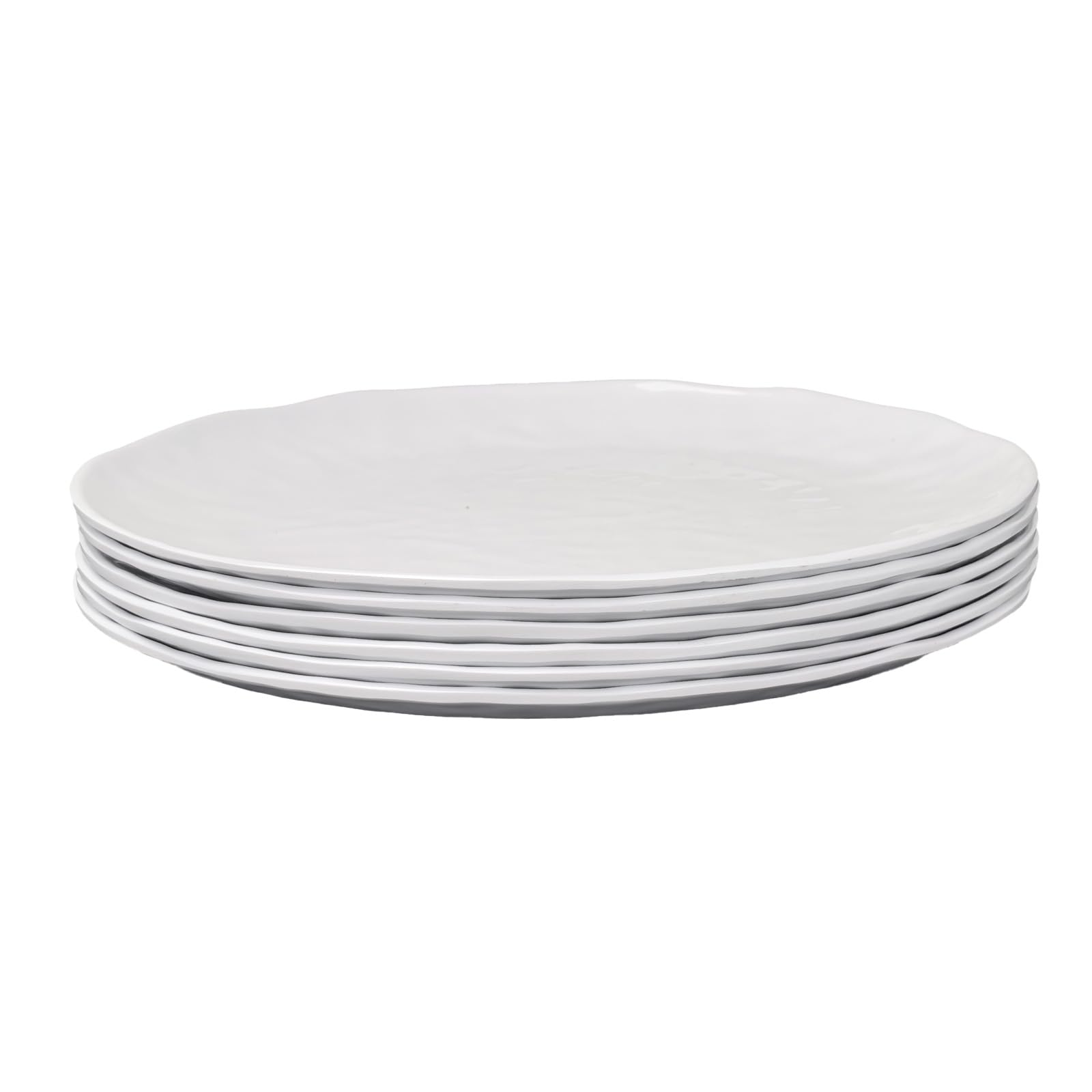 Lot de 6 assiettes rondes en mélamine 100 % mélamine, 25,4 cm, assiettes à salade et pique-nique pour fête à la maison, résistantes aux chocs et légères, finition martelée, sans BPA