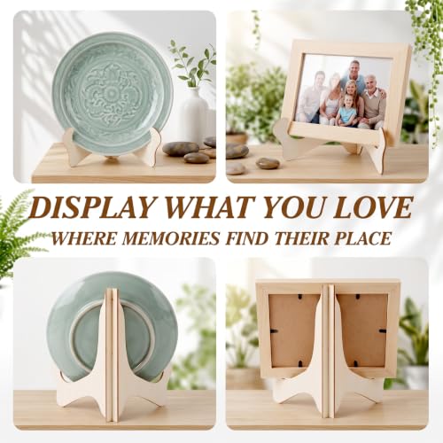 Image of RattanView 6 inch 24 Pcs Wooden Plate Stands for Display Picture Holder Stand | Detachable Wooden Easel Plate Display With 3D Interlocking Design, Stable Holder For Photos, Frames, Weddings And Exhibits