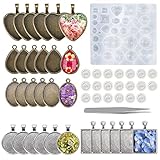 5 estilos, 2 colores: moldes de resina de silicona, contiene dos bandejas de metal de plata y bronce, con forma de corazón, forma de gota, redonda, cuadrada y ovalada, para satisfacer tus diferentes necesidades de producción.