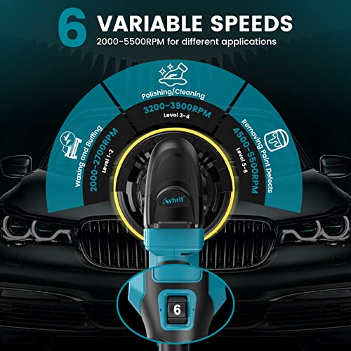 Cordless Car Buffer Polisher, Brushless 6 Inch Portable Buffer Polisher Kit with 2 Pack 21V Rechargeable Batteries, 6 Variable Speed Used for Car Detailing/Waxing