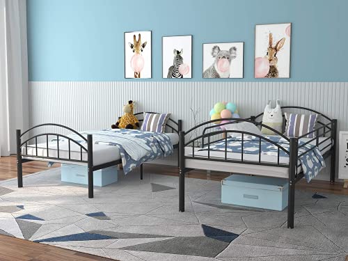 Alohappy Metal Bunk Beds Frame Twin Over Twin, Convertible Into 2 Individual Metal Bed Frame, Removable Ladder & Safety Guard Rail (Black) #TOP2