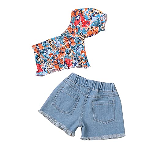 Image of Hopscotch Girls Multi Coloured Floral Print Slim Fit Blouse and Shorts Set