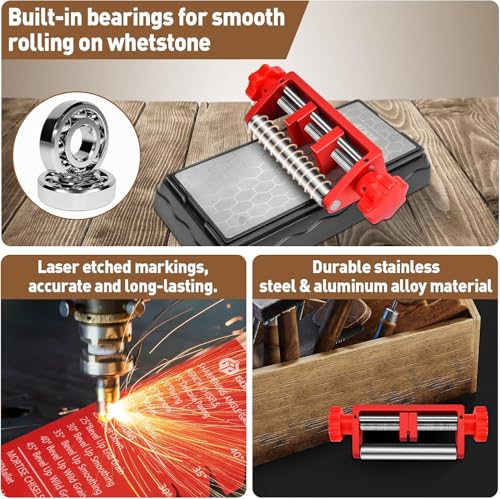 Image of Chisel Sharpening Jig, Wood Honing Guide for Chisels and Planes Width 0.1 inch to 2.8 inch with Sharpening Angle Fixture, Angle Gauge from 10 to 45(With 2 Sharpening Stones)